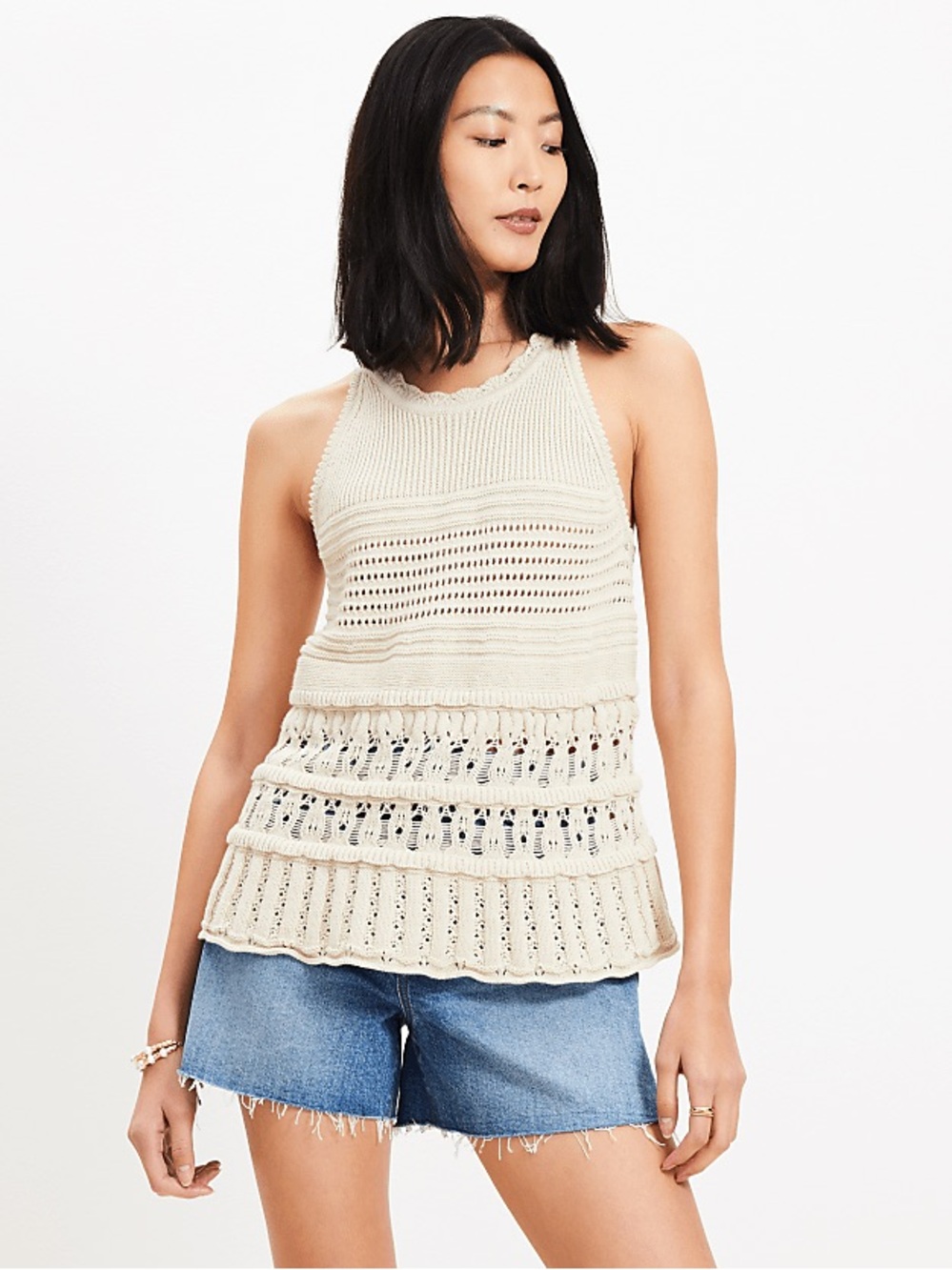 LOFT Textured Pointelle Swingy Sweater Tank Top